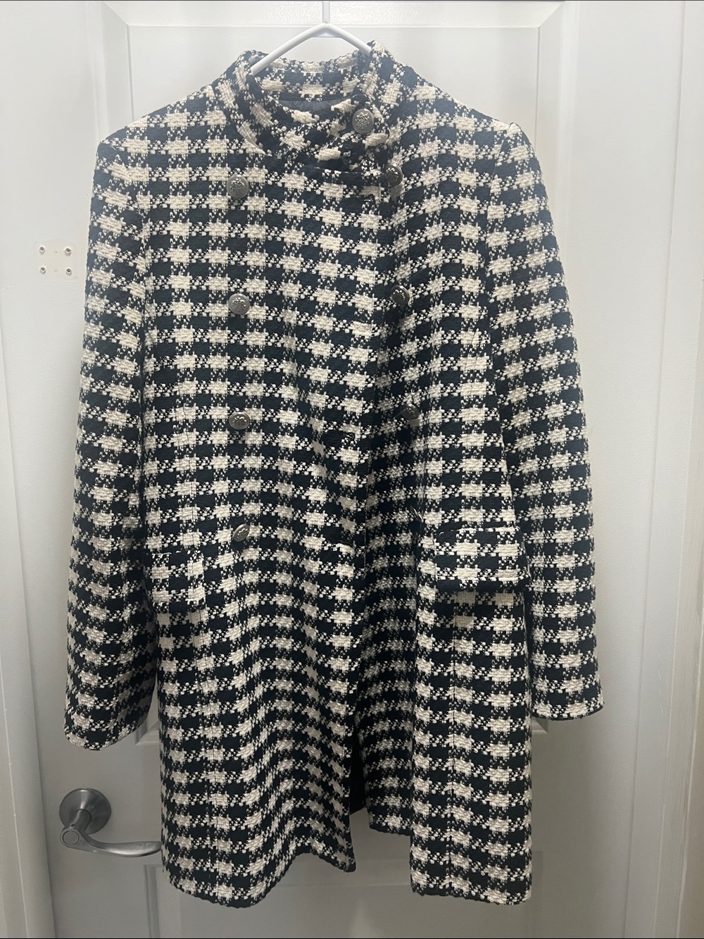Zara Black and White Houndstooth Pea Coat